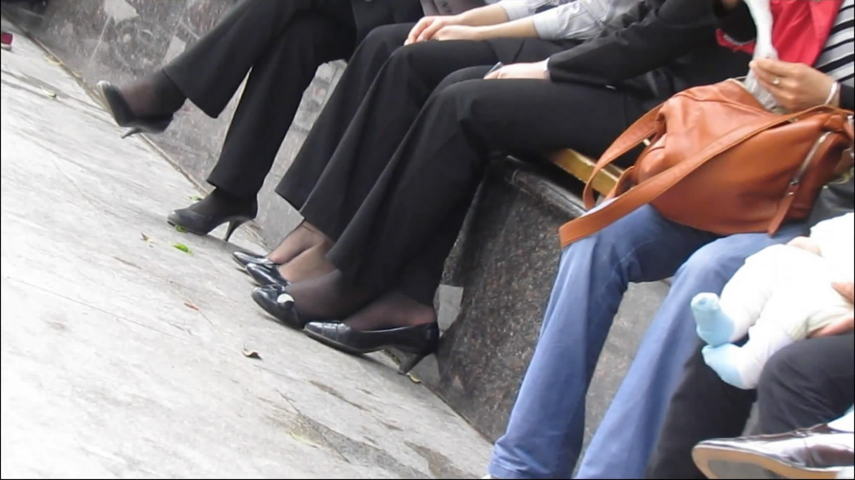 Friends out in the park with their gorgeous nylon feet